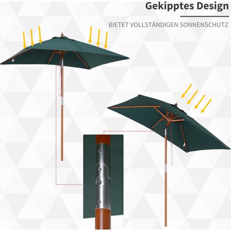 Parasol rectangulaire 200x150x235 cm, pliable et inclinable 3 positions, imperméable anti-UV pour jardin, plage, balcon, terrasse - Vert (1/4)
