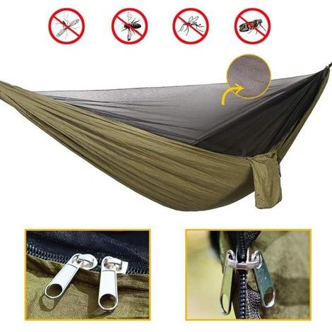 Hamac de Camping - Hamac Double - Moustiquaire, moustiquaire - Mouche de Pluie - Tissu de Parachute Haute résistance - Convient pour l'extérieur, la randonnée, Le Camping, Les Voyages (1/4)