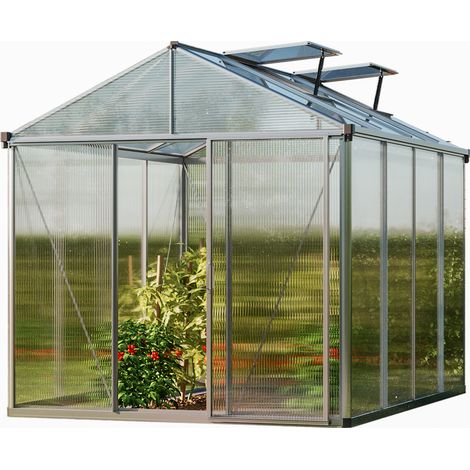 GFP Gewächshaus Premium 22 aus Alu - 222x294 cm - 10 mm Doppelstegplatten inkl. 2 automatische Fensteröffner (1/5)