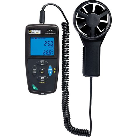 Anemometro digitale AMRA Chauvin Arnoux C.A 1227, 0,50  27m/s, temperatura -2050°C / -4122°F, interfaccia USB e bluetooth (1/2)
