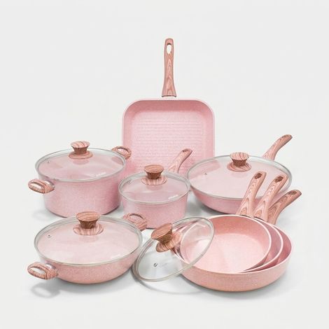 13-teiliges antihaftbeschichtetes Topf- und Pfannenset in Rosa Granit Stonerose (1/5)