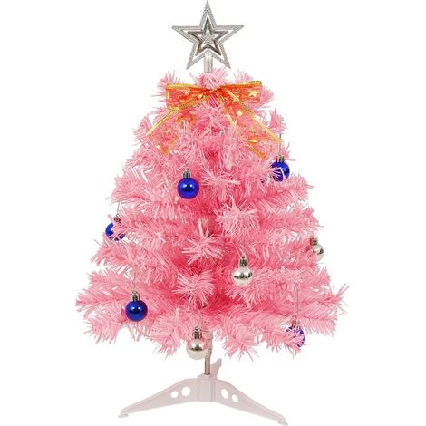 Petit Sapin de Noel, 55 cm Mini Sapin Noel Lumineux Rose, avec 30 LED Lumineuses, Etoiles, Nœuds et 15 Boules de Noël pour Bureau, Salon, Rebord Fenêtre, Décoration (1/5)