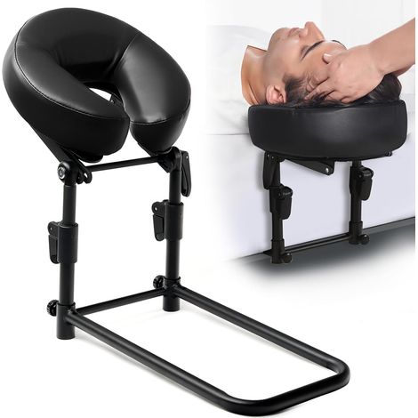 Appuye-tête de massage pour lit avec oreiller en cuir, comprend berceau d'oreiller visage et support de coussin, table de massage de coussin visage d'appuie-tête réglable, noir