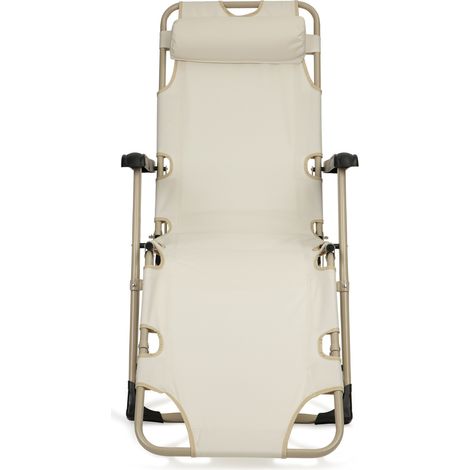 Chaise longue de jardin 2 en 1 avec appui-tête - Couleur beige - Chaise de jardin (1/5)