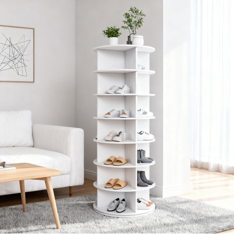 Meuble chaussures rotatif 360° à 7 niveaux, 28 paires, blanc en PVC DESVIAE (1/5)