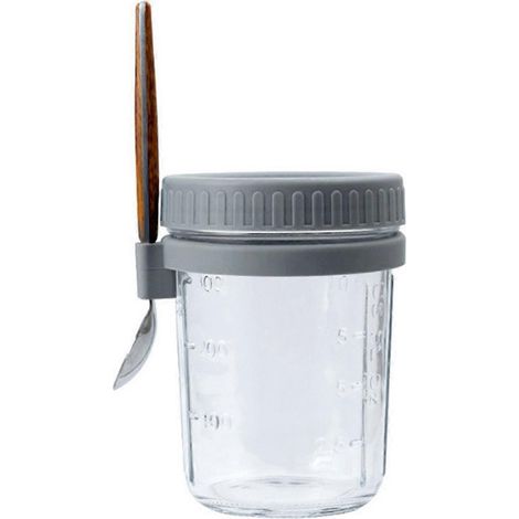 pot à flocons d'avoine hermétique pour petit-déjeuner avec couvercle et cuillère, gris (1/5)