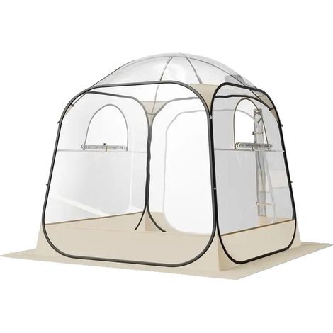 Tienda de campaña para exteriores, 183x183x195 cm, diseño desplegable, capacidad para 5-6 personas, material de PVC transparente, incluye suelo y cubierta superior. (1/5)