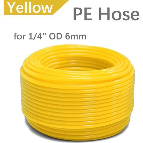 Tuyau PE jaune (1/4'', 10 m) pour l'irrigation de jardin. Raccord rapide à pression, système de brumisation.