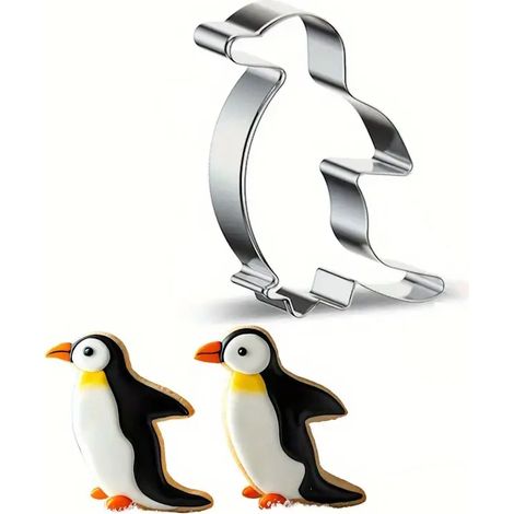 Ein Pinguin-Ausstecher aus Edelstahl, eine Backform mit Pinguin-Motiv, ein Backwerkzeug mit Tiermotiv.