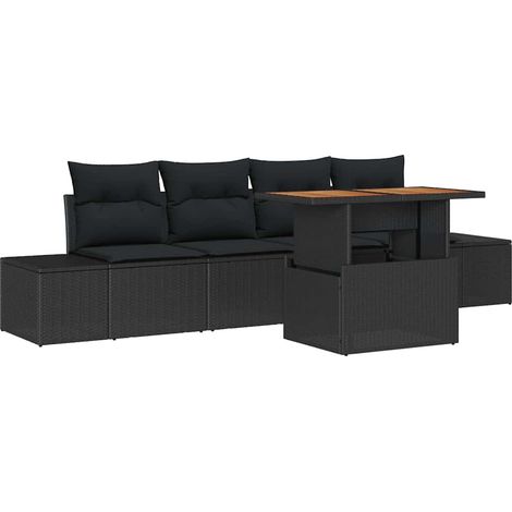 Garden Sofa Set with Storage 5 pcs Black Poly rattan vidaXL