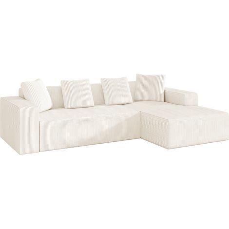 Modulares Ecksofa 3-Sitzer aus Cord, Tiefe Sitzfläche, mit 4 Kissen, Weiß (1/5)