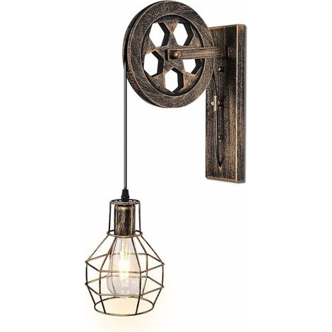 1 Mid Century Industrial Light Fixture Retro Iron Wall Lights Loft Pulley Wall Sconce Features for Indoor Barn Restaurant Lighting (Rust Color) (1/5)