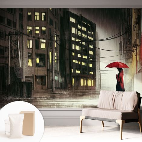 Carta Da Parati In Vlies Decorativa Per Pareti - Con Motivi Moderni - Con Colori Intensi - Per Ufficio Città piovosa 312x219 cm (1/5)