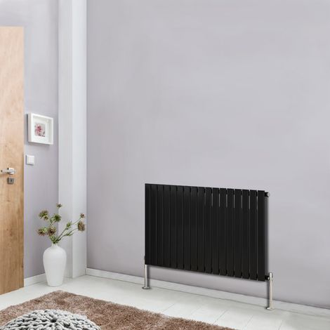 Modern Horizontal Column Designer Radiator Black 600x1156 Flat Double Panel - Home Livingroom Bedroom Bathroom Heater (1/5)