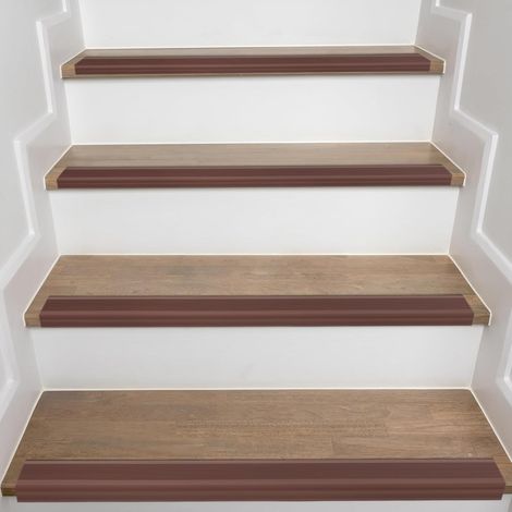 10 mètres de bord de marche antidérapant, bande de bord auto-adhésive, profil de marche flexible en PVC et caoutchouc, étanche pour intérieur et extérieur (Marron) (1/5)
