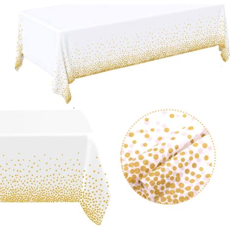 2 Nappe Jetable, Rectangle 273x138cm, Plastique PEVA, Motif Pois Doré, Pour Fête Buffet