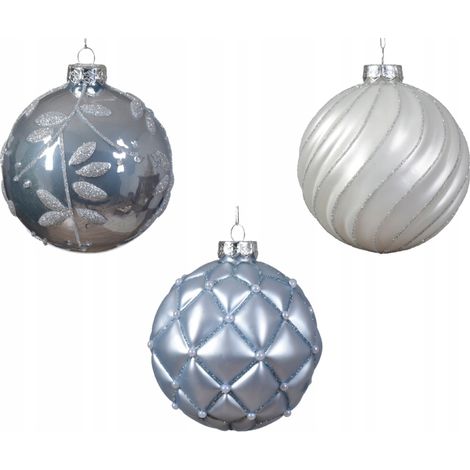 Boule de Noël, verre, blanc, satin, 10 cm, 1 pièce. (1/3)