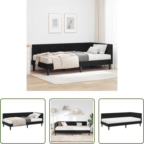 Matelas en mousse -  Cadre de lit d'angle avec matelas 2 pcs Noir Velours (1/5)