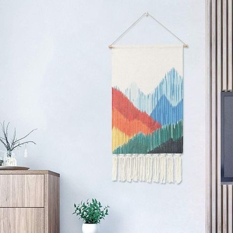 Décoration murale en macramé aztèque de style bohème, franges en coton faites main, pompon, bannière avec suspension en cuivre pour chambre d'enfant, décoration murale Ms-Morocco (1/5)
