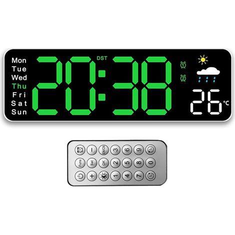Horloge Murale Numérique LED avec Télécommande Positif Compte à Rebours Luminosité Réglable Pendules Murales pour Salon Cuisine Bureau Gymnase (12 Pouces Vert) (1/5)
