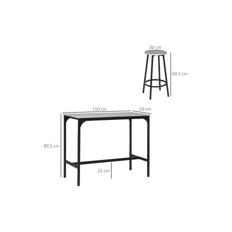 Ensemble table de bar grise en métal 5 pièces avec 4 tabourets et design industriel pour cuisine salle à manger et coin repas (1/5)