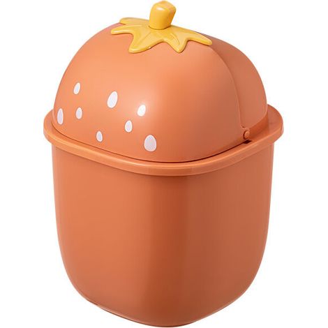 Mini poubelle de bureau avec couvercle, poubelle mignonne portable, petite poubelle(orange) (1/5)