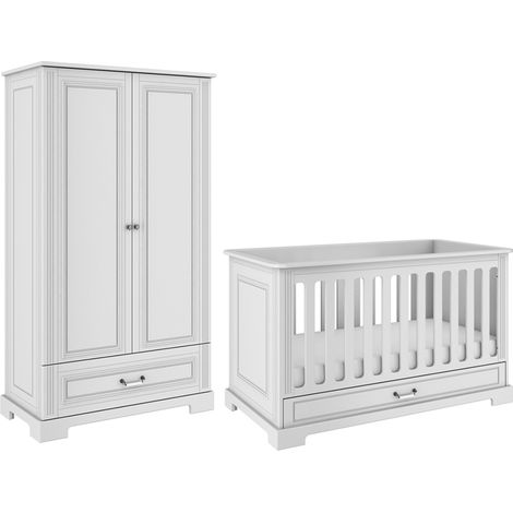 Mitwachsendes Bett 70x140 und 2-türiger Kleiderschrank Bellamy Ines Weiß