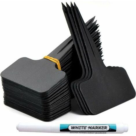 100 pièces Etiquette Jardin Exterieur Marqueurs en Plastique de Plantes Type T Plastique Etiquette Potager avec Stylo étanche Etiquetage Réutilisable et Accessoires pour Plantes(Noir)