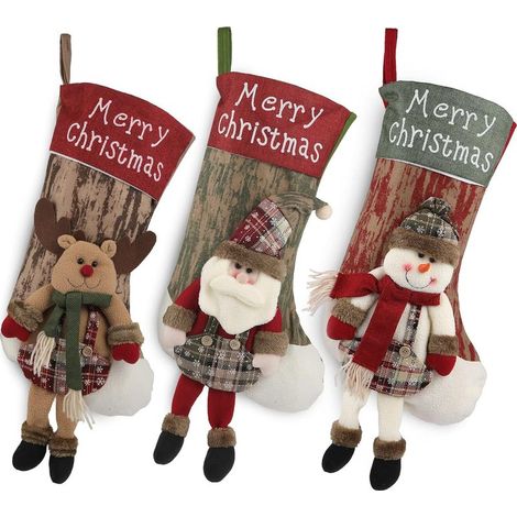 Chaussettes de Noël, 3 lot Sac Cadeau de Noël Cadeau de décoration Ours, élan, Père Noël Ornement Sac de Bonbons Bas de Décoration de Noël-Fei Yu (1/5)
