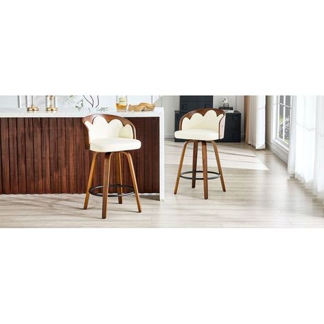 Lot de Chaises 2 chaises dossier à motif floral bois cintré revêtement en cuir PU repose-pieds en métal style moderne (1/5)