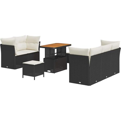 Garden Sofa Set with Cushion with Storage 8 pcs Black and cream vidaXL
