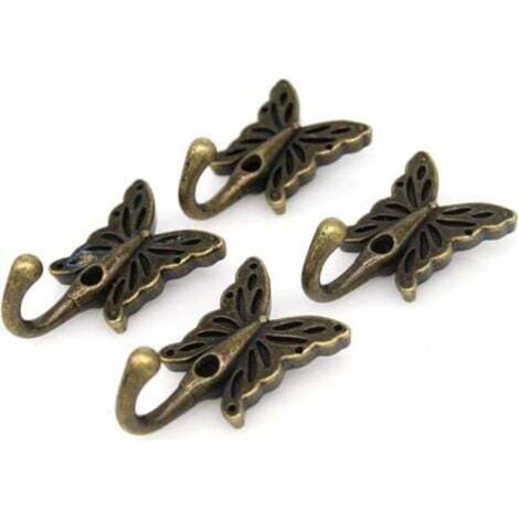 Set di 4 appendiabiti da parete vintage in ottone a forma di farfalla per cappotti, cappelli e asciugamani (1 - 3/8" di lunghezza, 2 - 11/64" di larghezza)