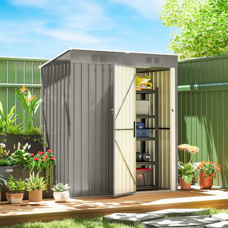 Abri jardin métal Gris adossable 2 grilles aération toit incliné anti uv clair 163x90x179 cm