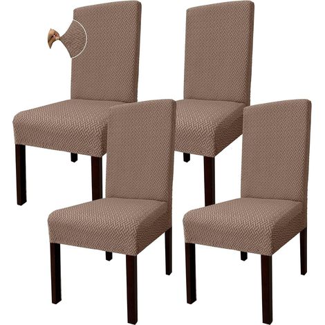 Set of 4 thick, highly stretchable, jacquard, elasticated chair covers, suitable for all four seasons, universal, camel color (1/5)