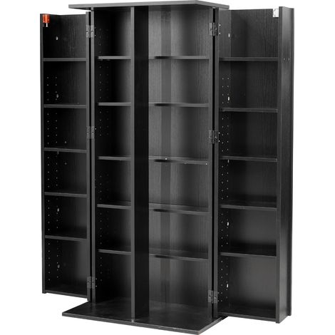 Mophorn 6-Tier Media Storage Cabinet, 610 x 368 x 1270 mm Organizer for DVDs, CDs, Books, Games, and More, Ideal for Living Room, Home Office, or Recording Room, Black (1/5)