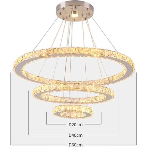 Suspension, Ampoules LED, Éclairage Ajustable, 20x40x60cm anneaux-b, 3 couleurs Changeable-a (1/2)
