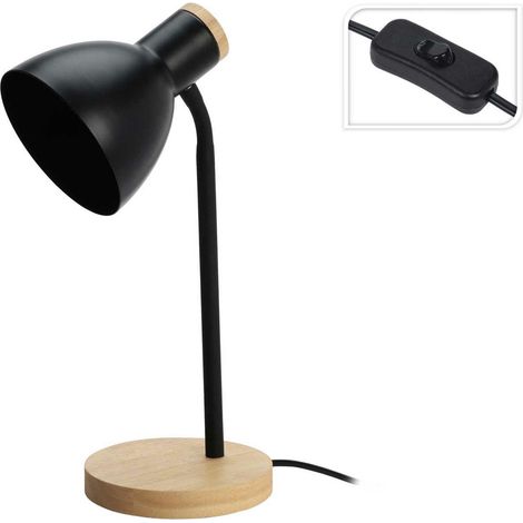 Lampada da tavolo nera con base in legno (1/5)