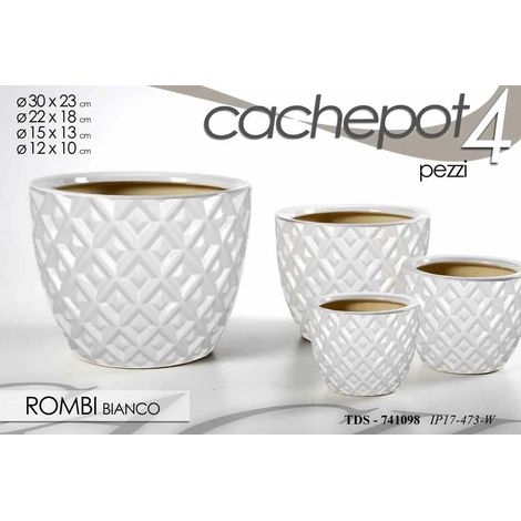 Set aus 4 weißen Cachepots Ø30/22/15/12 cm mit Rautenmuster