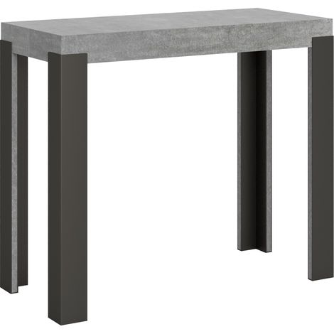 Console extensible bois avec 4 pieds bois et acier anthracite Liva 3 rallonges 2 pieds-Gris ciment-2 pieds-3 rallonges (1/5)