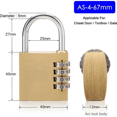 Cadenas de sécurité en laiton massif avec serrure à combinaison, adapté aux casiers, valises et tiroirs.