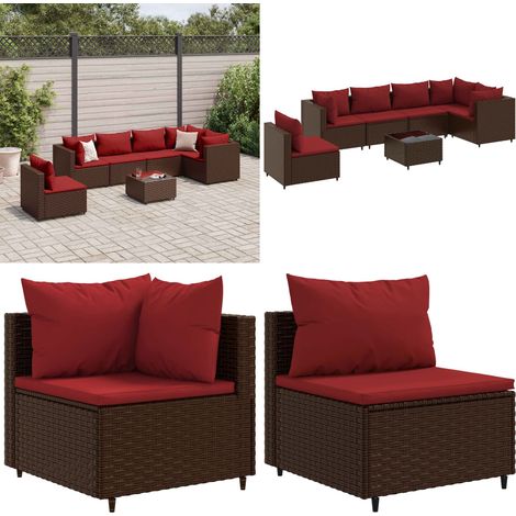 7-tlg. Garten-Lounge-Set mit Kissen Braun Poly Rattan - Gartenmöbel - Rattan (1/5)