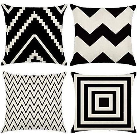 4 Pcs Housses de Coussin 45 x 45 cm, Carré Décoratif Taie d'oreiller Canapé Housse Coussin Noir et Blanc Imprimé Motif Lin Décoration Maison pour Chambre Salon Bureau (1/5)