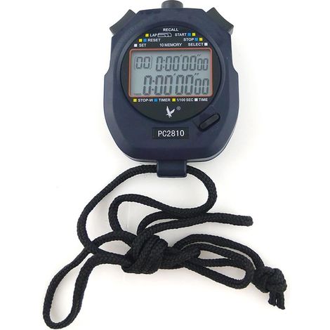 Chronomètre numérique professionnel pour le sport, 2 lignes, 10 mémoires, compte à rebours, alarme, pile + cordon, PC2810 (1/5)
