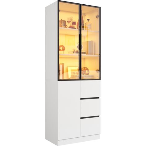 Vitrine 60x40x180 cm en panneau de particules blanc, LED par appli, rangement pour salon – MEUBLIV (1/5)