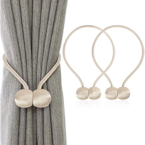 Lot de 2 Embrasses Rideaux Magnétiques , Corde Polyester Renforcée – pour Salon, Chambre, Salle à Manger & Salle de Bain (Beige) (1/5)