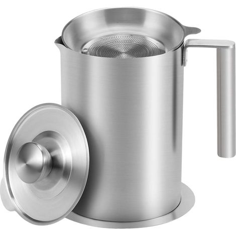 Passoire et récipient à graisse en acier inoxydable 304 - Grande capacité de 1,8 L (1,9 pinte) avec couvercle anti-poussière et poignée ergonomique - Idéal pour la cuisson du bacon, l'huile de cuisson (1/5)