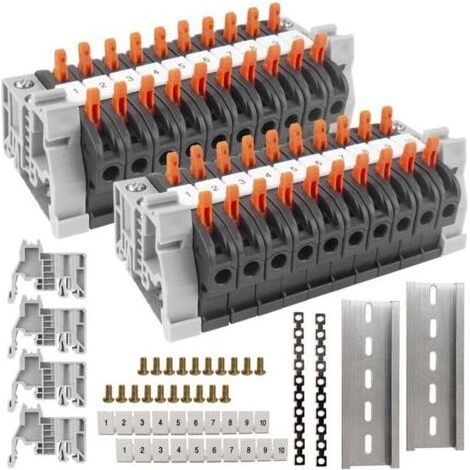 Connecteur Electrique, 20 Pcs Domino Electrique, Cosses et Kits avec Bandes de Marquage, Numérique, Rails de, Vis, Base Fixe, Barres Parallèles (1/5)