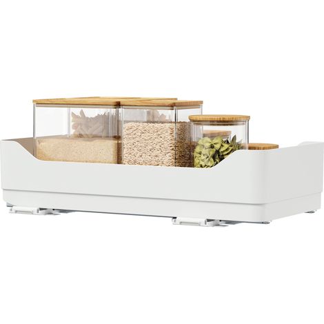 tesa Tiroir coulissant cuisine - Tiroir inférieur autocollant sans perçage pour placard - Tiroir télescopique ustensiles, rangement pratique, accès facile, robuste, installation simple (1/5)