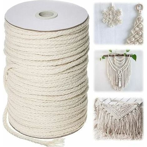 100 m cordon en coton naturel, tressé 8 fils, 5 mm, biodégradable, pour macramé, décoration murale, attrape-rêves, arches de mariage (1/5)