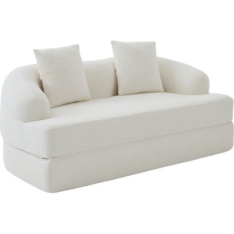 Sofá Convertible de 2 Plazas con 2 Cojines, Respaldo Doble, Chenilla Beige, 157 x 84 x 65 cm (1/5)